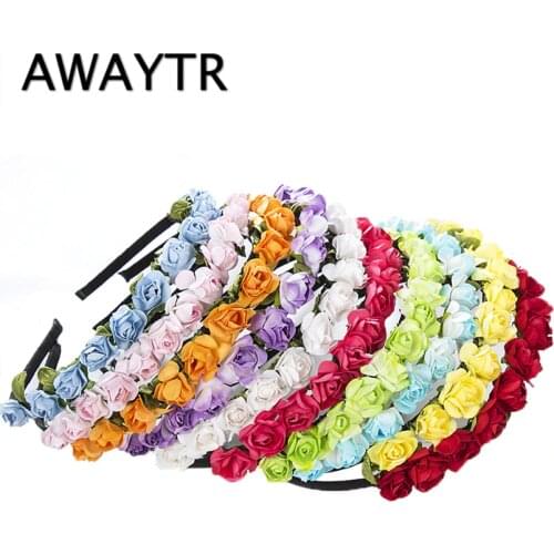 AWAYTR Cute Rose Flower Crown Festival Headband Headwear Wedding Garland Floral Hairband Accessories