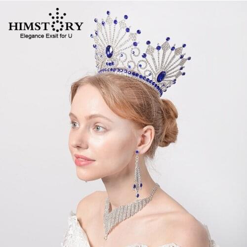 Himstory Baroque Royal Large Crystal Tiara Crown Retro Oversize Rhinestone Headpiece Queen Princess Wedding Hair Jewelry