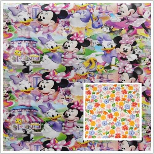 Disney Minnie Daisy Amusement Park Thin 100% Cotton Fabric for Girl Clothes Hometextile Cushion Cover Needlework DIY