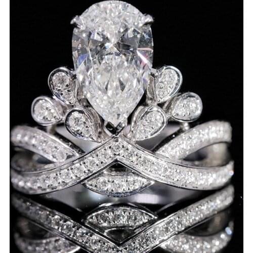 Inspired design new diamond drop-shaped crown ring exquisite luxury noble ladies anniversary wedding silver jewelry