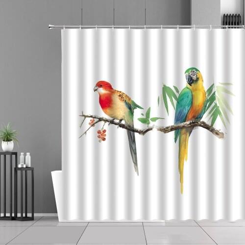 Animal Bird Printing Bath Curtain Parrot Colorful Feather Flower Print Waterproof Shower Curtains Home Bathroom Bathtub Decor
