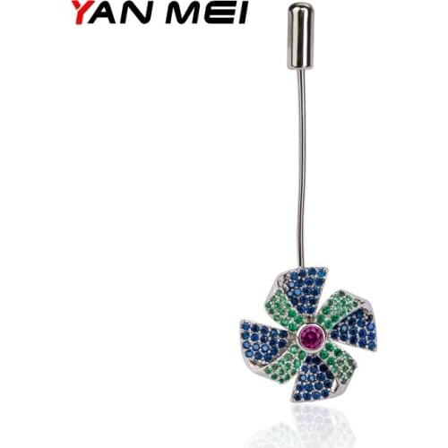 YAN MEI New Arrival Multicolor Zircon Windmill Brooch Micro Paved Party Brooches Pin Womens Jewelry GLX0201