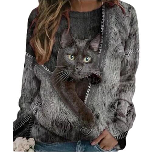 Plus Size 5XL Ladies 3D Cartoon Cat Print T Shirt Women O-Neck Long Sleeve Loose T Shirts New Spring Casual Oversized Tops 2021