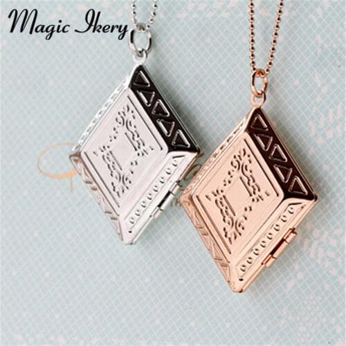 Magic Ikery Rose Gold Color Photo memory floating book locket Pendant Photo Box fashion necklaces for women 2016 MKA1012