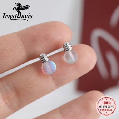 TrustDavis Genuine 925 Sterling Silver Fashion Sweet Cute Moonstone Light Bulb Stud Earrings For Women Wedding Jewelry DS1022
