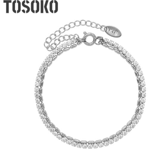 TOSOKO Stainless Steel Jewelry Shiny Zircon Double Layer Bracelet Millet Beads Womens Fashion Bracelet BSE261