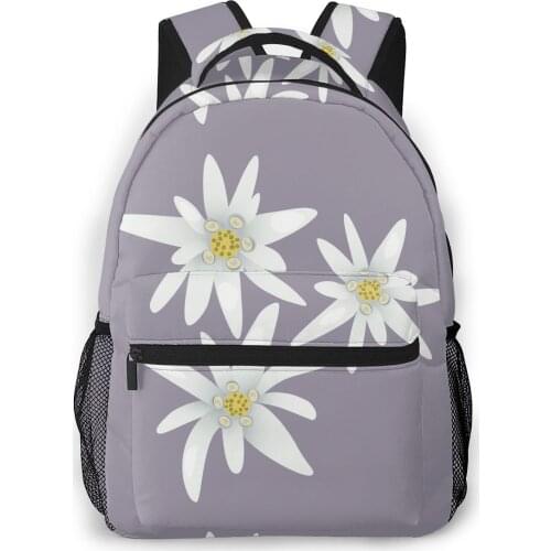 Backpack Women Shoulder Bag For Teenage Girls White Edelweiss Flowers Bagpack Female Ladies School Backpack
