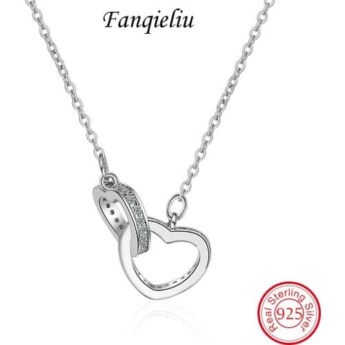 Fanqieliu 925 Sterling Silver Jewelry Female Necklaces Crystal Gold&Silver Heart Choker Necklace For Women 2020 Fashion FQL20087