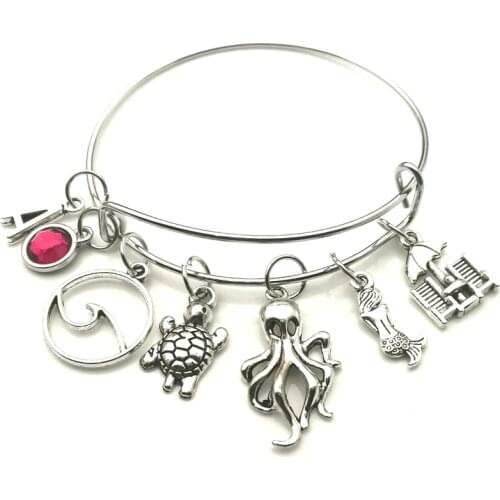 A-Z Letter Birthstone Beach Holiday Jewelry Wave Pendant Mini Beach Chair Bracelet Ladies Mermaid Bracelet Ornament DIY