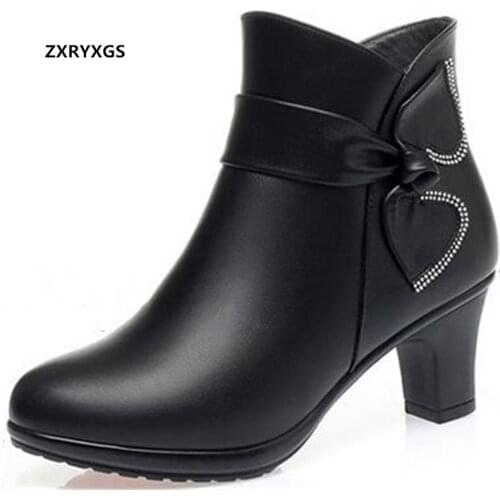 Full Cowhide Spring Shoes Woman Elegant Fashion Winter Women Boots Plush / Wool Snow Boots Women Shoes High Heel Boots 5 / 8 cm