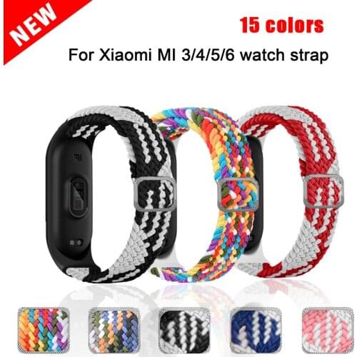 2021 Summer Braided Solo Loop Strap for MI Band 6 5 Adjustable Elastic Bracelet for Mi Band 4 3 Smart Wristband Belt Accessories
