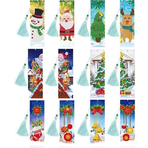 4Pcs Diamond Painting Bookmark DIY Special Shaped Diamond Art Mosaic Leather Tassel Book Marks Diamond Embroidery for Christmas