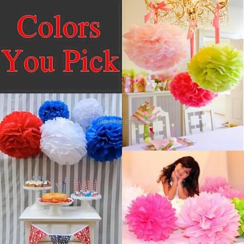 50pcs 14"(35cm) Mixed Colors Blue Black Green Red Gold Silver Yellow Orange Pink White Purple Mint Wedding Tissue Paper Pom Poms