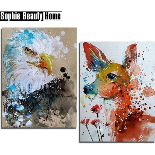 Diy 5D Diamond Painting Cross Stitch Animal Eagle&Deer Diamond Embroidery Pattern Full Drill Mosaic Home Watercolor Art 18B004