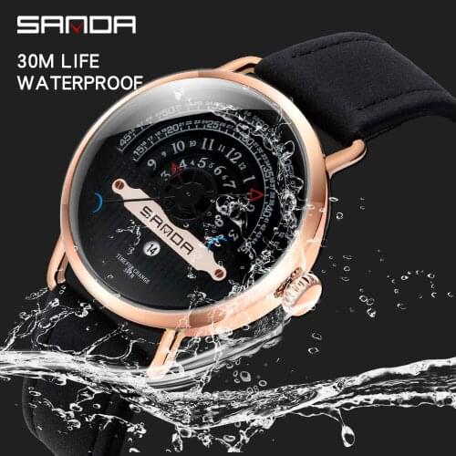 SANDA Sports Mens Watches Top Brand Luxury Business Military Quartz Watch Leather Men Waterproof Male Clock relogio masculino