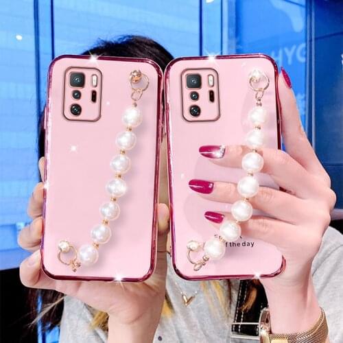 Pearls Wrist Chian Strap Case For Redmi Note 10 10S 10Pro 9 9S 9T 9A 8 8T 8Pro 8A 7A Blingbling bracelet For Mi POCO X3 M3 Case