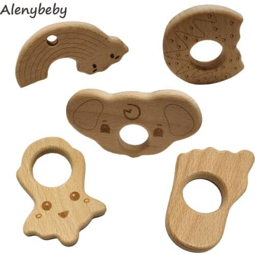 Wooden Teether Wood Pendant For Baby Teething Toys Product Cute Animal Shape Food Grade Materials Baby Teethers