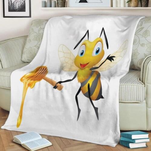 Bee Cartoon Flannel Throw Blanket 3D Printed Keep Warm Sofa Child Blanket Home Decor Textiles Dream Family Gift