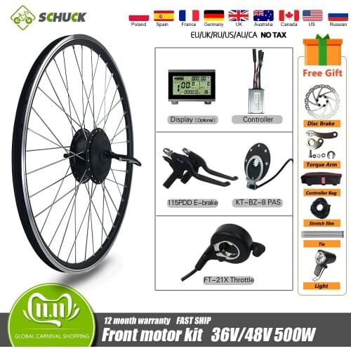 Elektrische Fiets Conversie Kit 36V 48V 500W 16-29inch 700C Brushless Front Hub Motor Met Waterproof Connector Kt Lcd Display