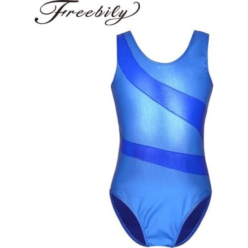Freebily Girls Splice Glittery Sleeveless Ballet Dance Leotards Jumpsuit For Ballet Dance Practice Clothes Gymnastics Leotards