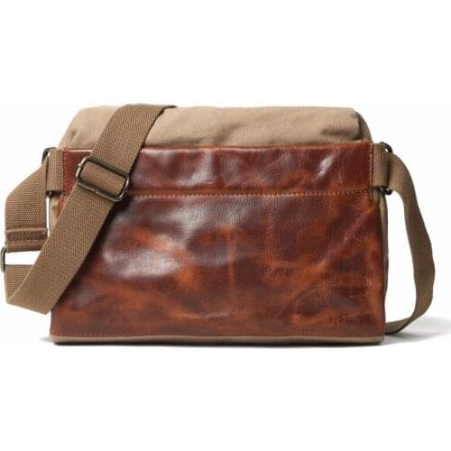 Canvas bag male shoulder bag simple cowhide outdoor female retro postman large capacity casual messenger bag motorcycle side bag