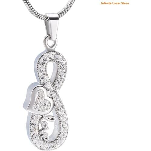 IJD9988 Crystal Infinite Love Cremation Memorial Urn Necklace for Women,Wholesale Funeral Jewelry for Pet/Human Ashes