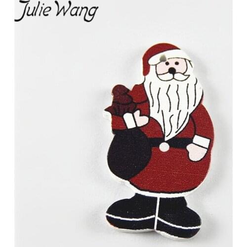Julie Wang 20pcs/pack Red+Black White Wood Single Hole Santa Claus Holiday Ornaments Pendant Jewelry Accessories Best Wedding