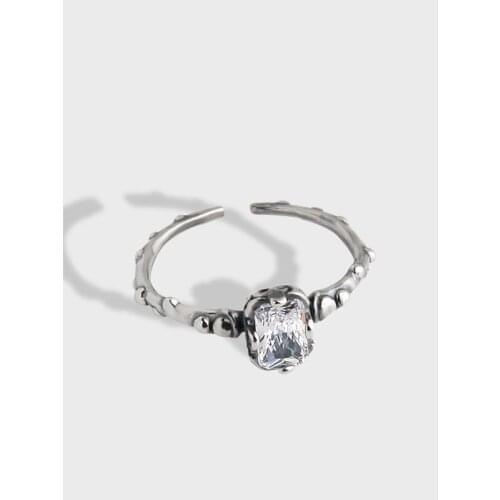 Vintage 925 Sterling Silver Rings For Women Fine Jewelry, Simple Woman Adjustable Ring Crystal Accessories Female Gifts