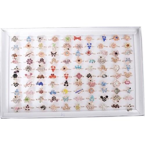 PINKSEE 10 Pcs/Lot Alloy Mixed Crystal Rings Wholesale Bulk Women Girls Ring Jewelry Gifts 19mm Adjustable