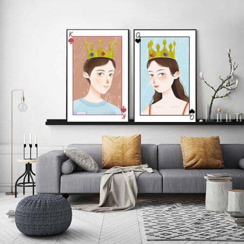 Crown Boy Girl Wall Art Canvas Poster Abstract Fashion Poker Figure Painting Nordic Living Room Home Decor Unique Gift