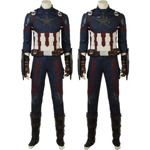 Movie Infinity War Cosplay Costume Captain Steve Rogers Holes Battle Uniform Carnival Party Outfit With Shoe Covers