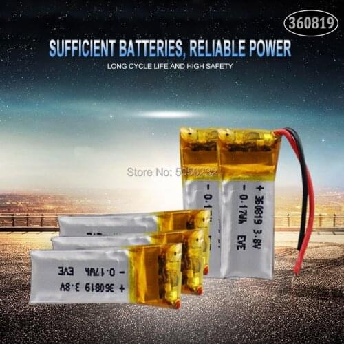10pc 3.7v 50mah 360819 Lithium Polymer LiPo Rechargeable Battery li ion li-polymer For DIY Mp3 bluetooth Recorder headphone