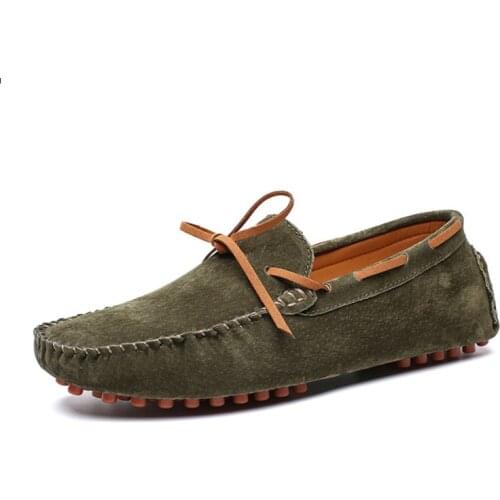 Casual Shoes Men Penny Loafers Men Luxury Brand Handmade Suede Leather Driving Dress Shoes Moccasins For Men Skor Green