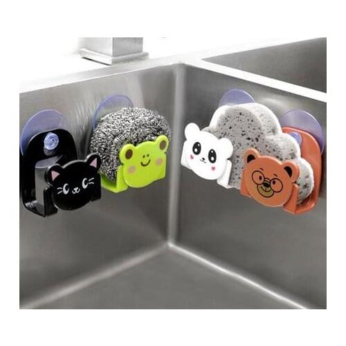 Cartoon kitchen sink storage rack sponge wipe layout rack suction cup bathroom debris rack kitchen tool accessories cute animals