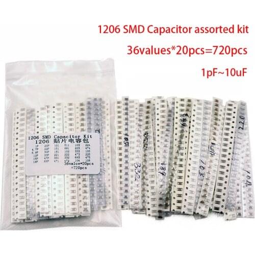 1206 SMD Capacitor assorted kit ,36values*20pcs=720pcs 1pF~10uF Samples Kit electronic diy kit