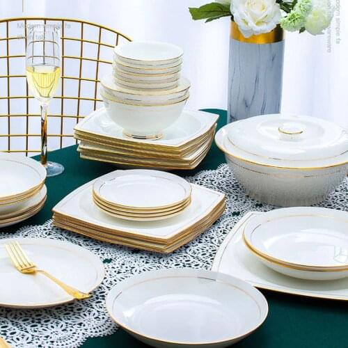 60 Heads jingdezhen ceramics chinese dishes European style dishes set Tableware Rice Bowl Salad Noodles Bowl Dinnerware Sets