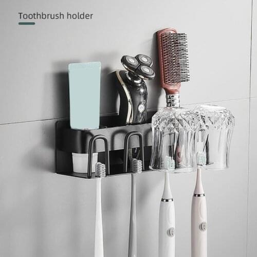Wall Mounted Toothbrush Toothpaste Holders Aluminium Alloy Toothpaste Rack Bathroom Household Space Saving Cup Rack Organizer