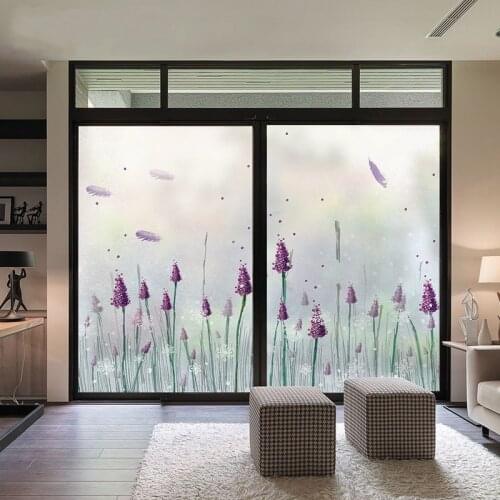 Custom Size Static Cling Glass Sticker Lavender Home Decorative Vinyl Privacy Protection Water-Proof Frosted Stained Window Film