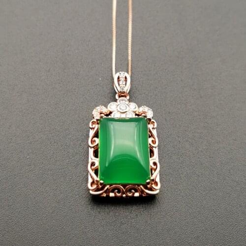 Jadery Vintage 100% Rose Gold 925 Sterling Silver Necklace Natural Jade Gemstone Long Choker Pendants Necklaces Fine Jewelry