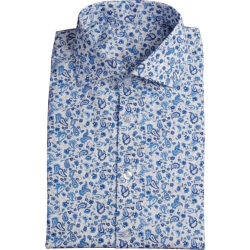 Casual Floral Dress Shirts Custom Made Long Sleeve Blue White Patterned Dress Shirts, Tailored Flowered Mens Shirts 2020
