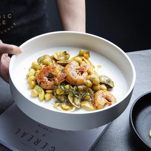 Simple European-style Ceramic Western Plate Round Deep Dish Dish Soup Plate Fish Plate Dessert Bowl Salad Dessert Plate Bowl