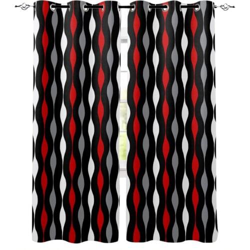 Simple Modern Geometric Stripes Red Black White Curtains For Kitchen Bedroom Window Treatment Curtains for Living Room Drape