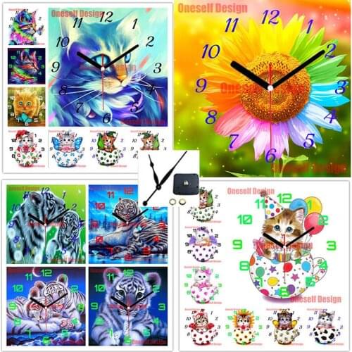 Diy diamond painting cross stitch clock flower 5d diamond embroidery sale cat diamond mosaic sale animal tiger decoration home
