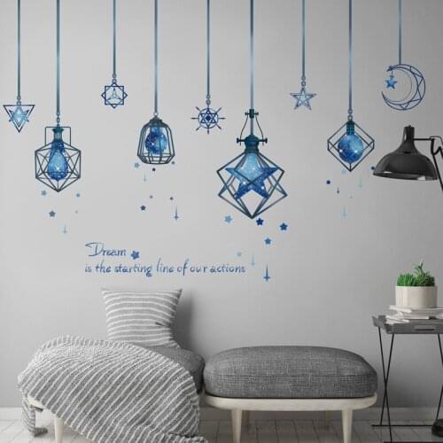 [shijuekongjian] Blue Chandeliers Wall Stickers DIY Lights Bulbs Mural Decals for Living Room Bedroom Home Decoration