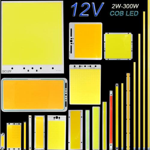 DC12V COB LED Light Strip Panel 5W 10W 20W 50W 200W 300W LED Bulb White Blue Red Flip Chip COB Lamp DIY House Car Lighting 12V
