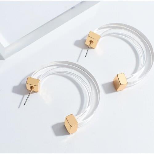 AENSOA 2021 Trendy Clear Acrylic Circle Hoop Earrings for Women Transparent Resin Geometric Big Round Earring Fashion Jewelry