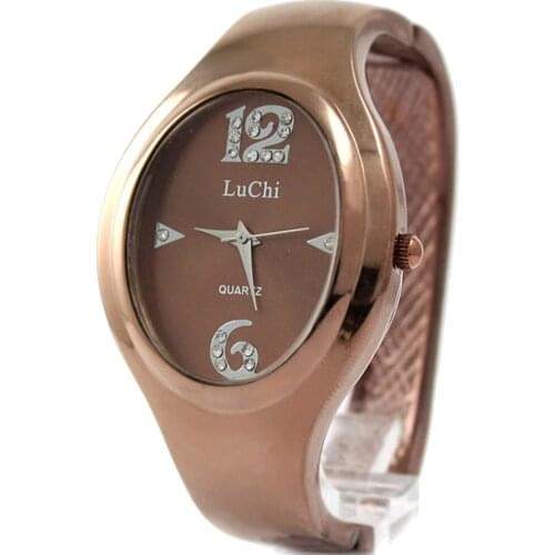 Bangle Lady Watches Fashion Metal Brown Band New Elliptic Brown Watchcase Women Dial with Crystal Bangle Watch FW547A