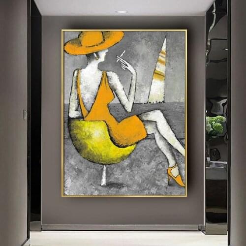 100% Hand Painted People Abstract Smoking Woman Oil Paintings Canvas Art Cheap Paintings On Canvas Wall Decor No Framed Pictures
