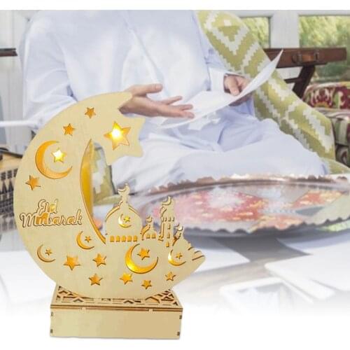 2021 New Eid Mubarak Wooden Ramadan Gulbang Square Rectangle LED Lamp Decoration Crafts Muslim Party Festival Lights Ornaments