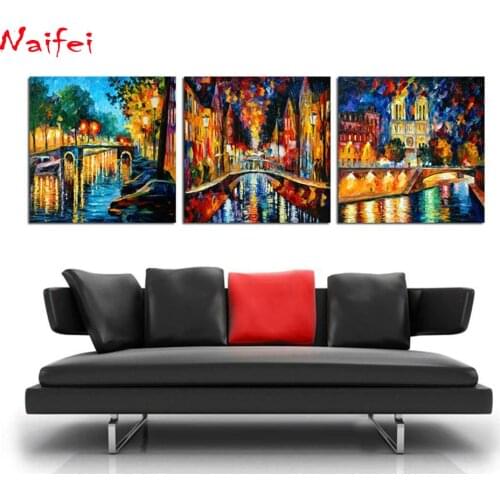 3 pieces Diamond Painting City River Bridge Landscape Diamond Embroidery Scenery Handicraft Full Square round Home Decoration
